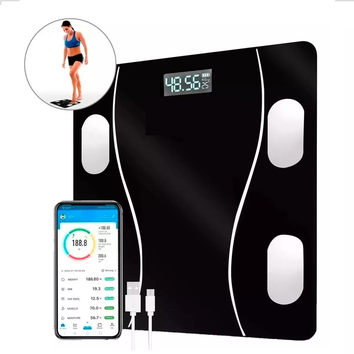 Báscula Digital Peso Corporal Sincroniza Tu Celular Vía App