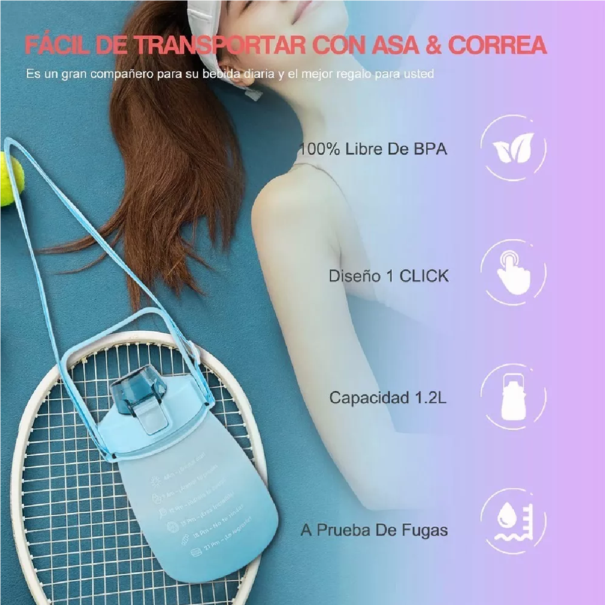 Botella De Agua 1.3l Taza De Agua Deportiva De Gran Capacida