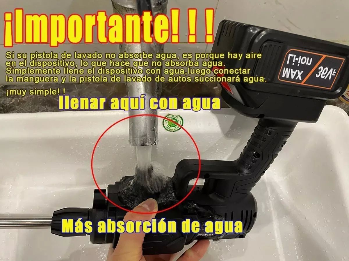 Pistola De Lavado De Coche Auto Inalámbrico Alta Presión Pila 48v Hidrolavadora
