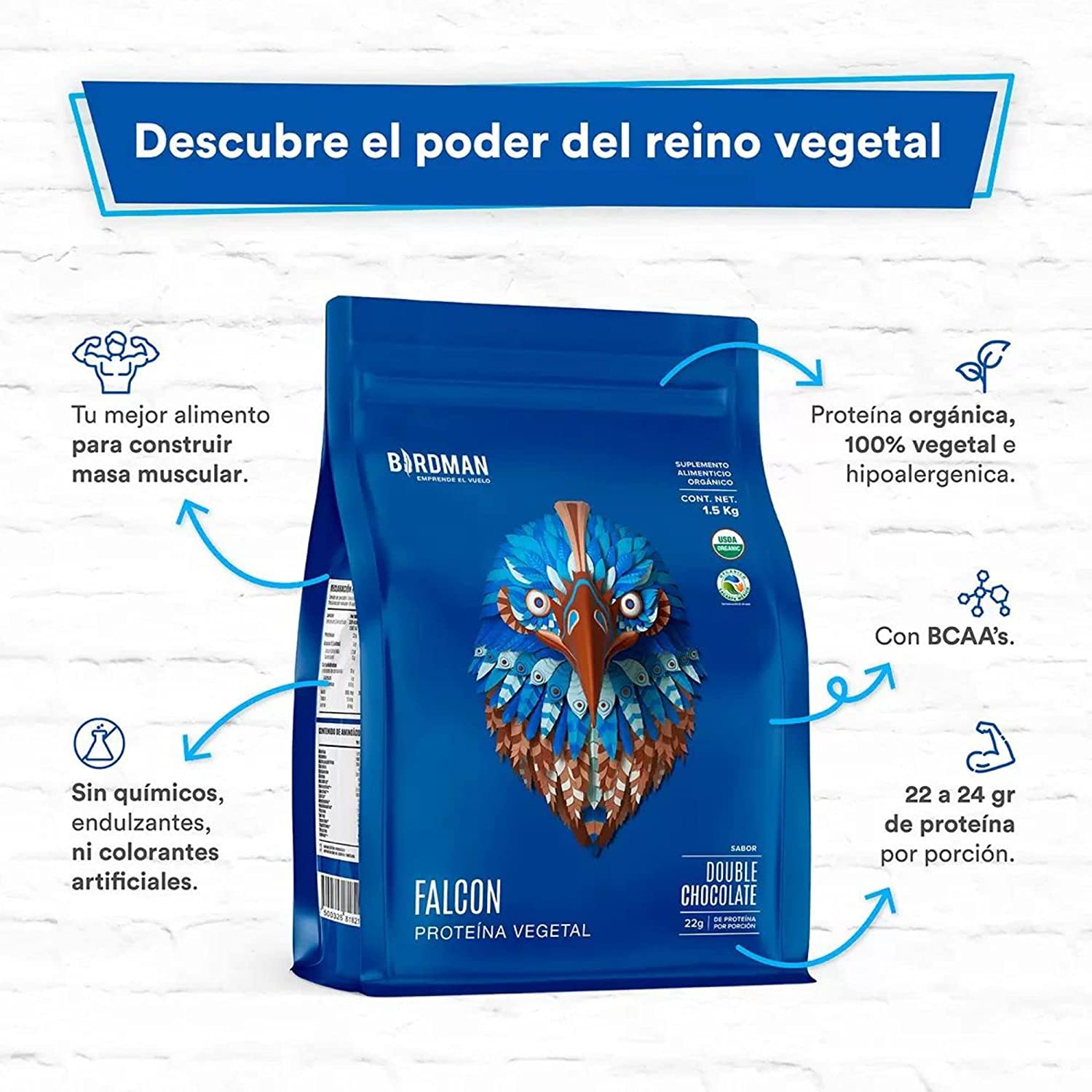 PROTEÍNA ORGÁNICA VEGANA CHOCOLATE 1.5KG BIRDMAN FALCON