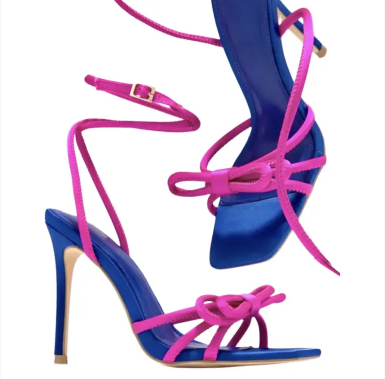 Zapatilla Moño En Satin Fucsia Con Azul Rey
