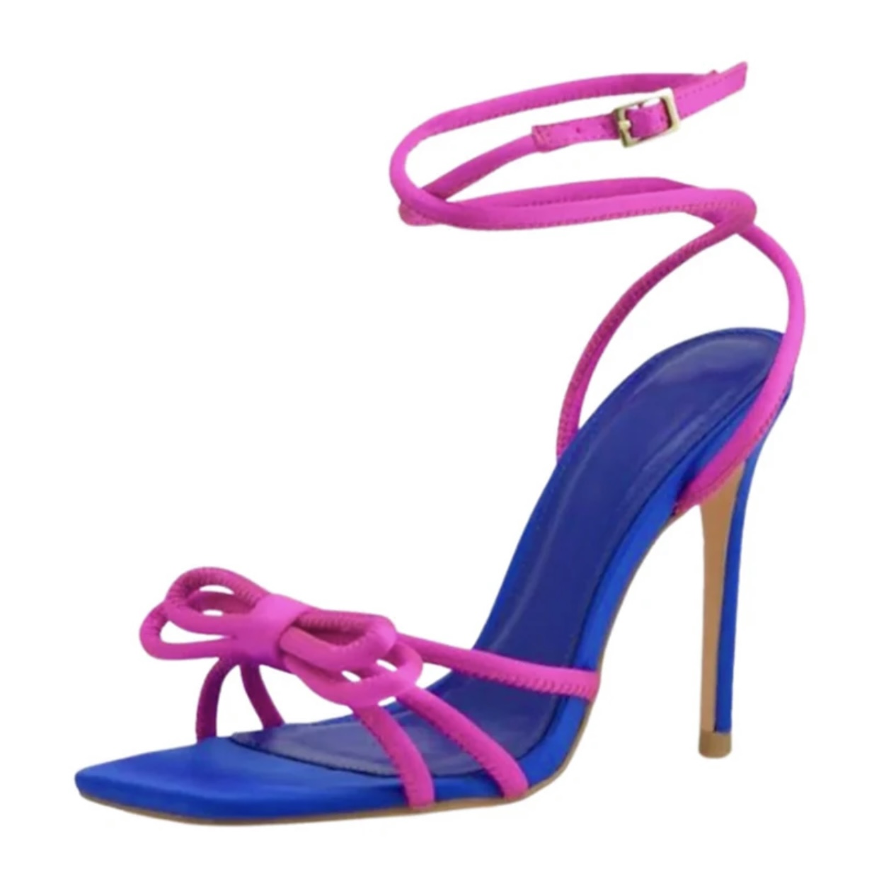 Zapatilla Moño En Satin Fucsia Con Azul Rey