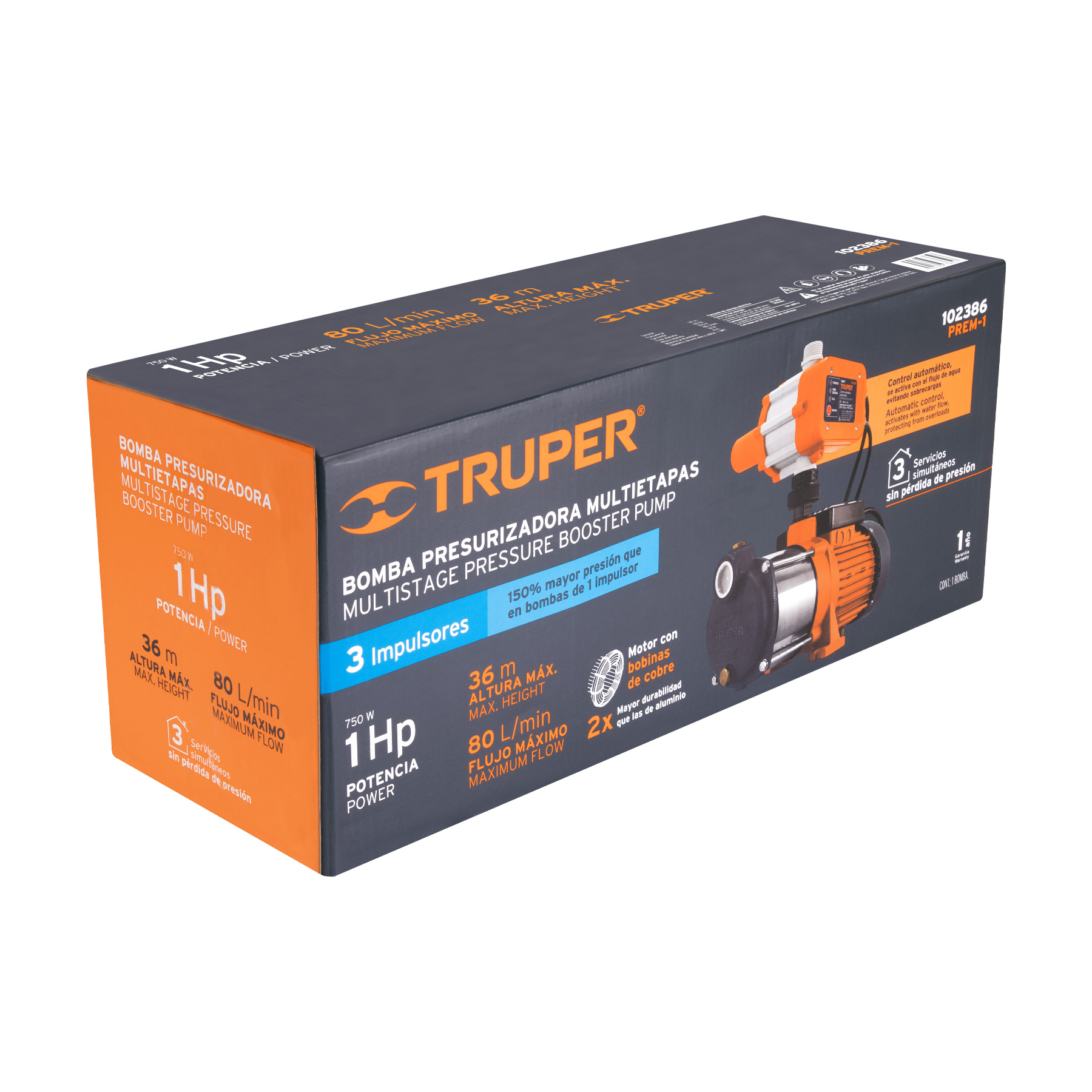 Bomba presurizadora con 3 impulsores de 1 HP 3 servicios