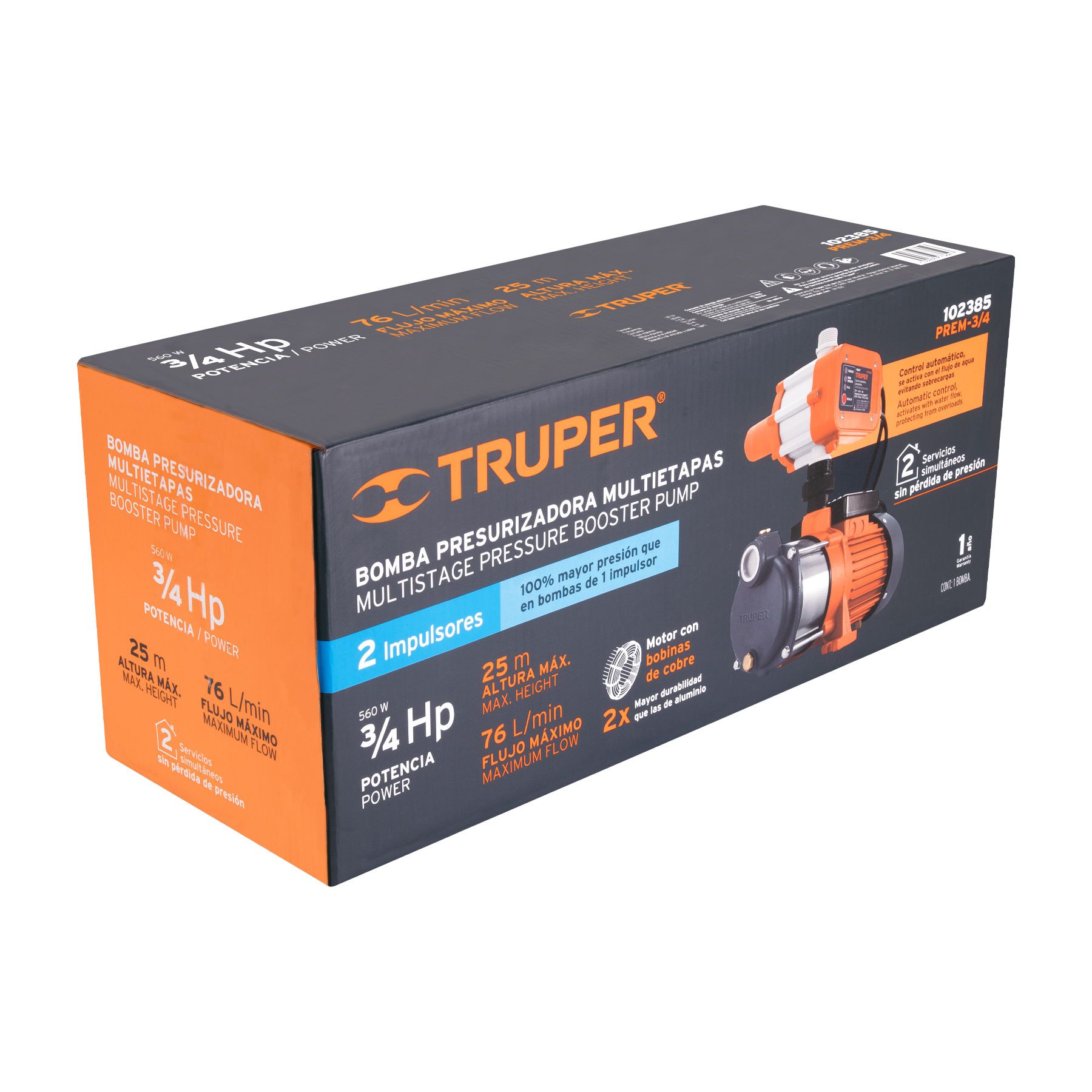 Bomba presurizadora con 2 impulsores de 3/4 HP 2 servicios