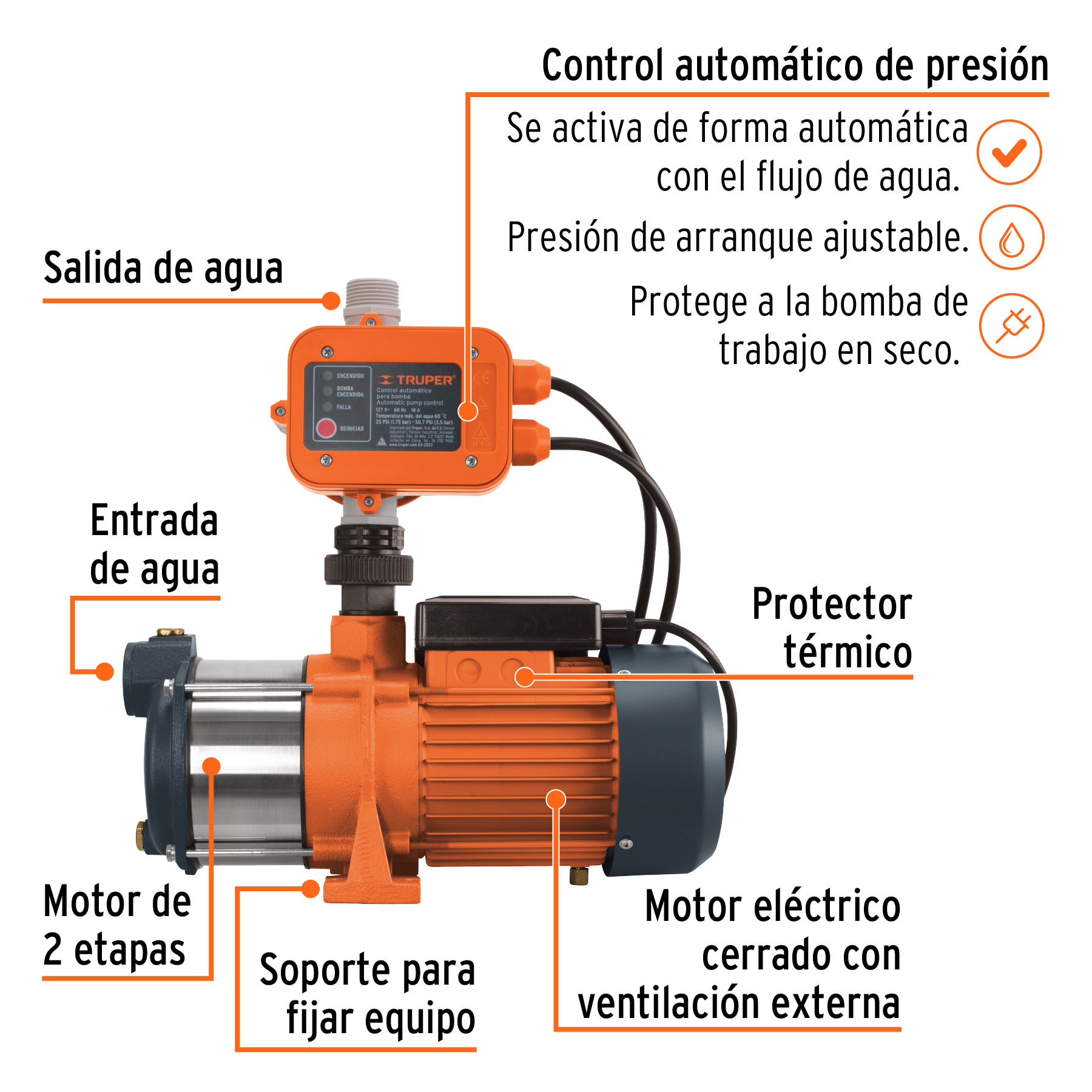 Bomba presurizadora con 2 impulsores de 3/4 HP 2 servicios