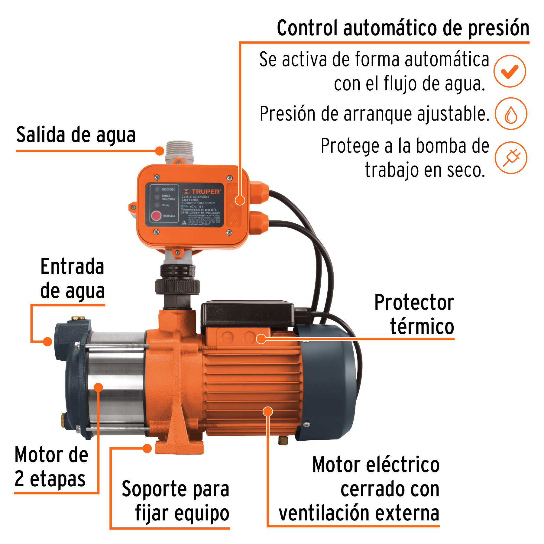 Bomba presurizadora con 2 impulsores de 1/2 HP 2 servicios