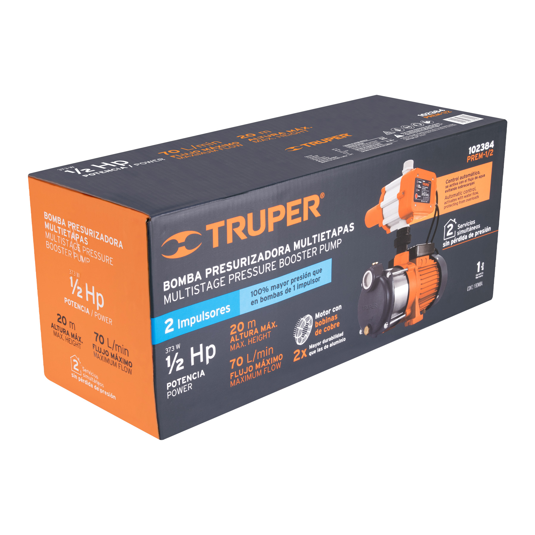 Bomba presurizadora con 2 impulsores de 1/2 HP 2 servicios