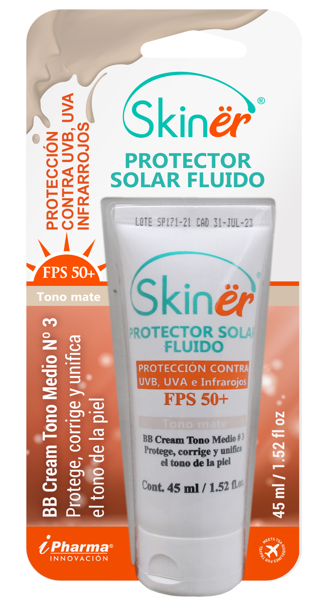 Protector solar Facial Skinër 45 ml. Filtro con maquillaje Tono # 3