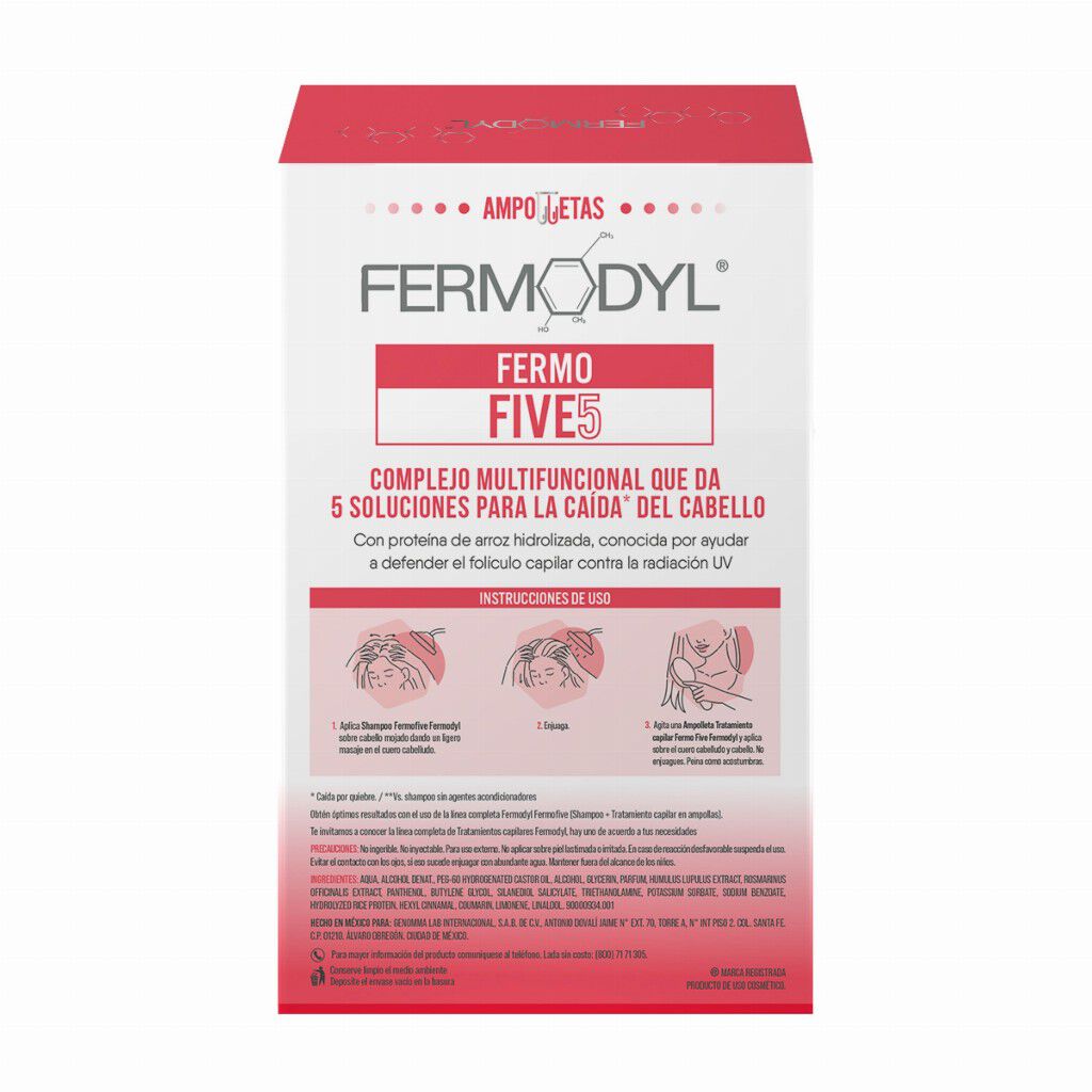 Fermodyl Ampolletas Fermo Five 12x6 ml, Tratamiento Anti caida del cabello, 12 Ampolletas