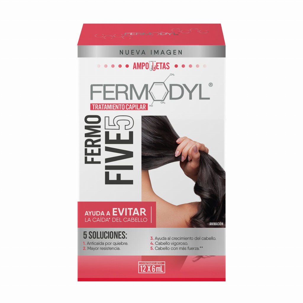 Fermodyl Ampolletas Fermo Five 12x6 ml, Tratamiento Anti caida del cabello, 12 Ampolletas