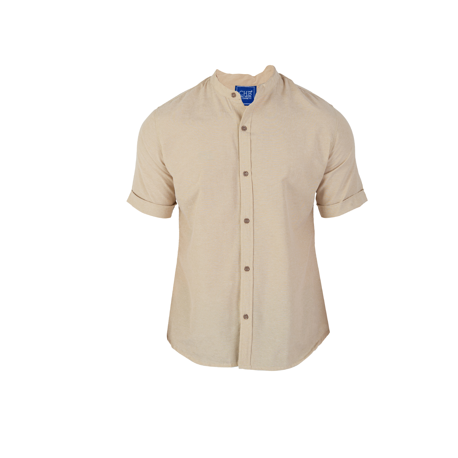 Camisa Manga Corta Casual Fresca Slim Fit Cuello Mao Chili Beans  Color Beige 