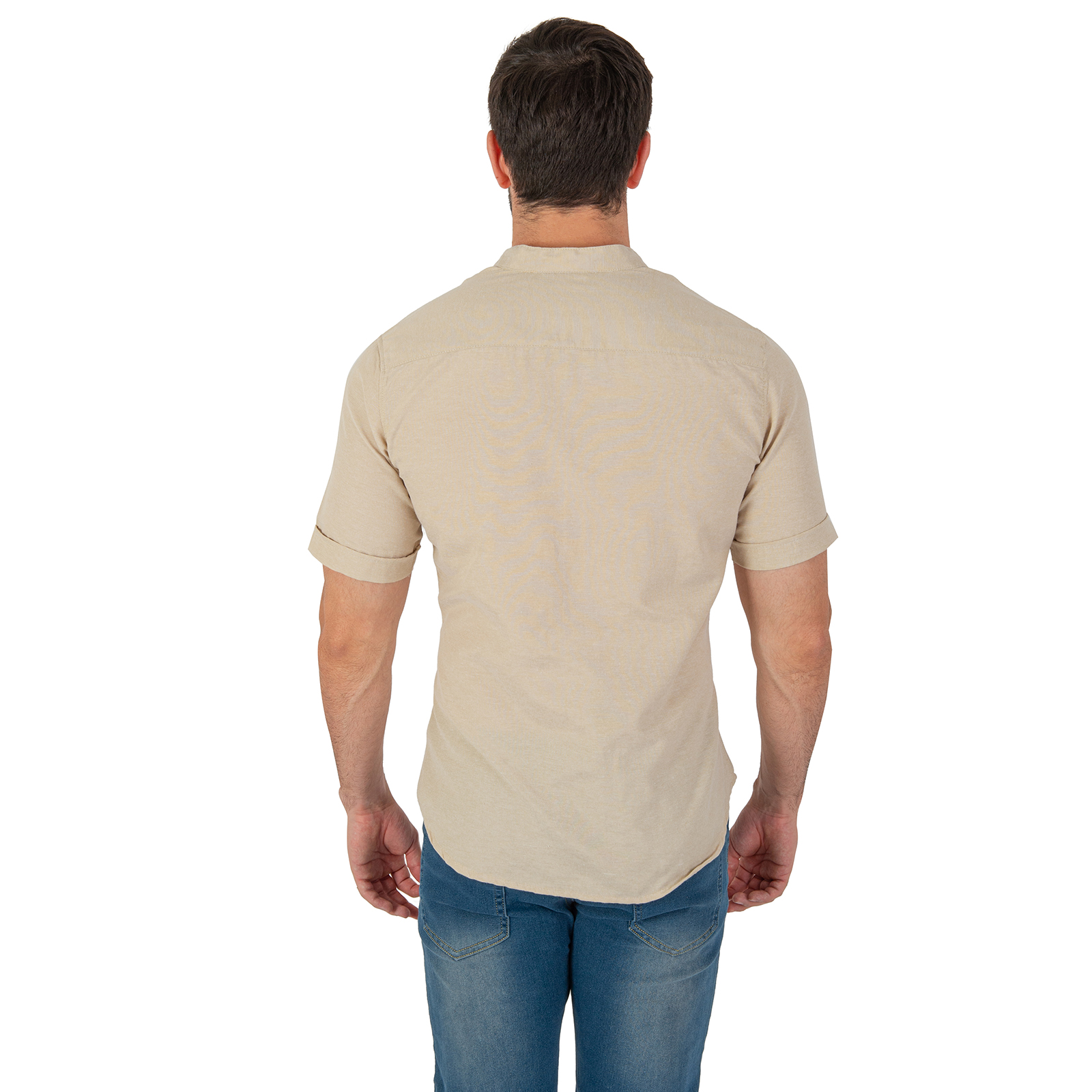 Camisa Manga Corta Casual Fresca Slim Fit Cuello Mao Chili Beans  Color Beige 