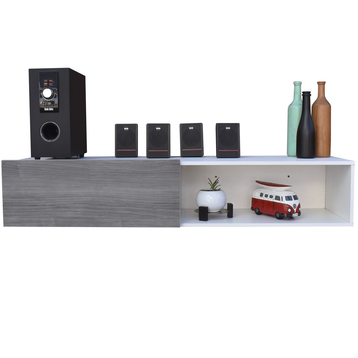 Centro De Entretenimiento para tv Flotante Hogare  color Blanco  Gris