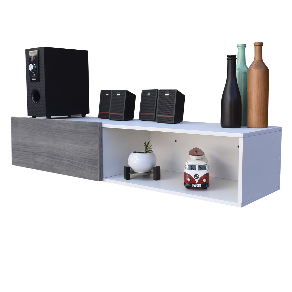 Centro De Entretenimiento para tv Flotante Hogare  color Blanco  Gris