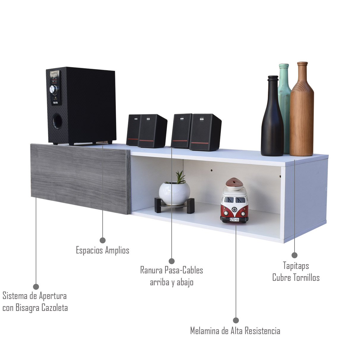 Centro De Entretenimiento para tv Flotante Hogare  color Blanco  Gris