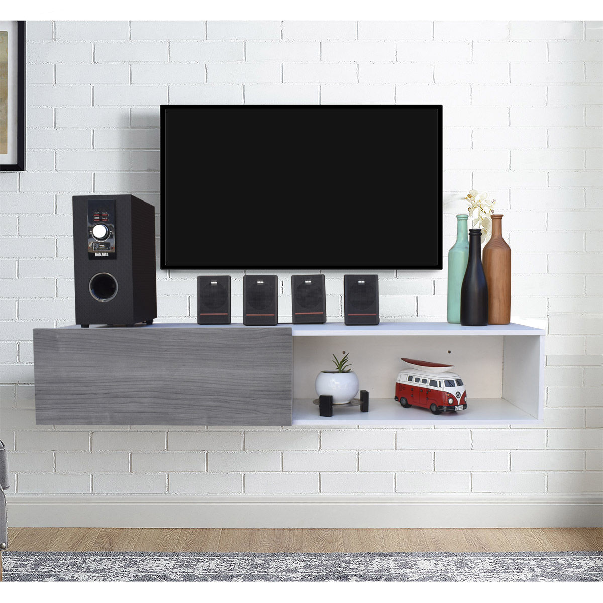 Centro De Entretenimiento para tv Flotante Hogare  color Blanco  Gris