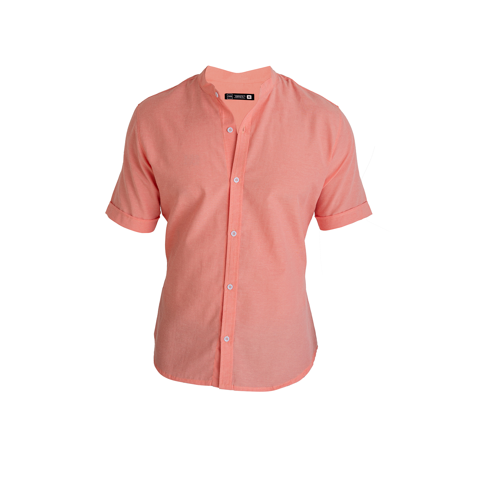 Camisa Manga Corta Casual Fresca Slim Fit Cuello Mao Chili Beans Color Coral 