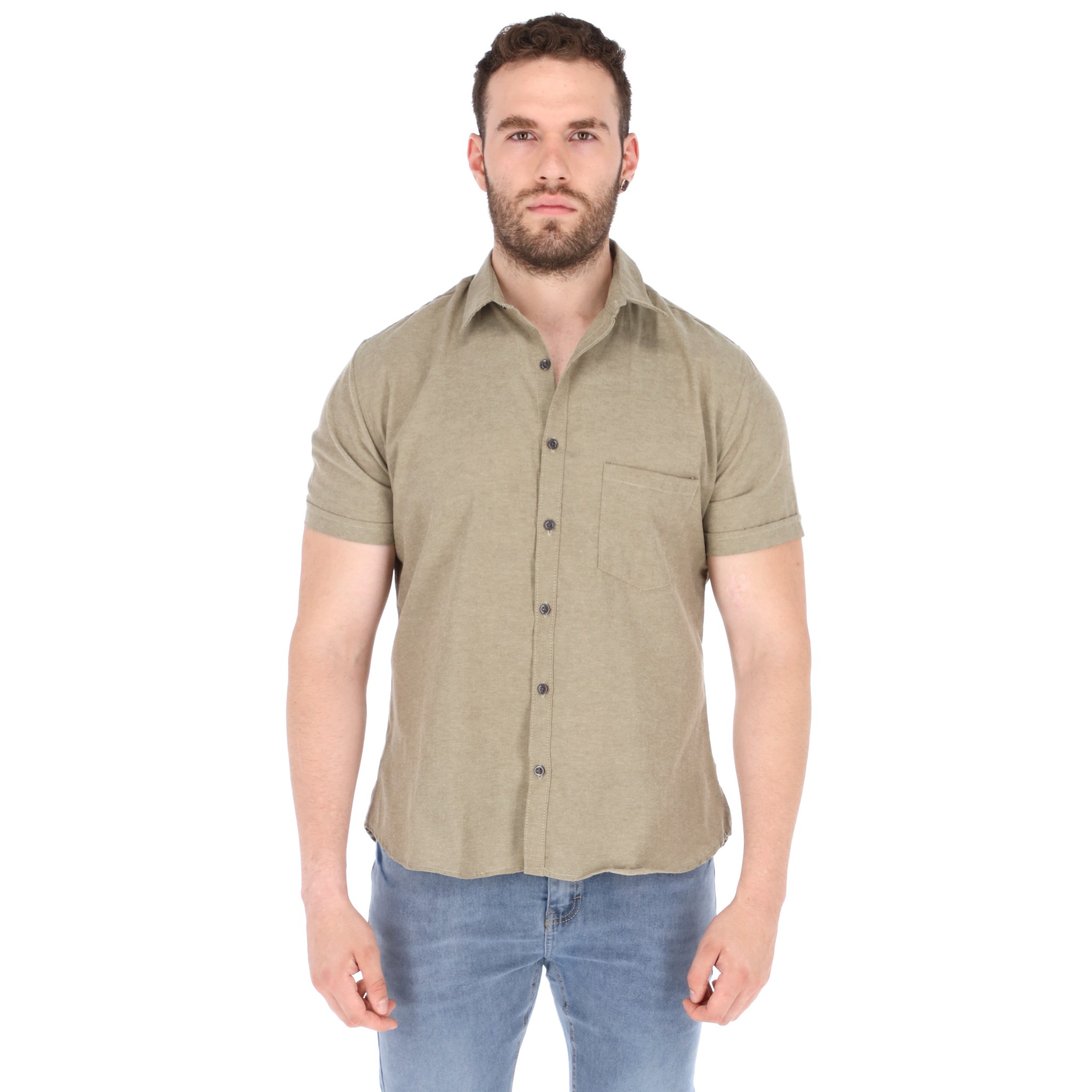 Camisa manga corta para hombre cuello americano color Beige