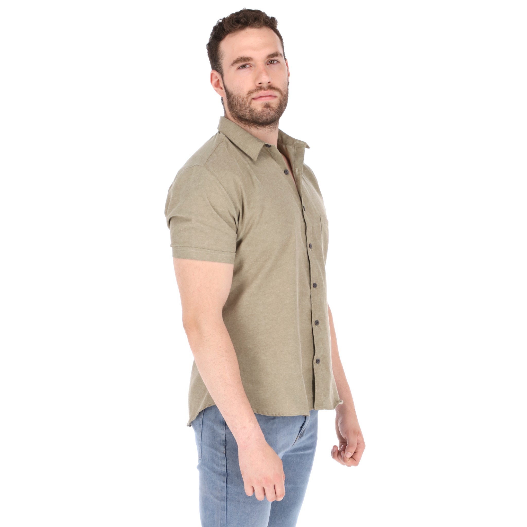 Camisa manga corta para hombre cuello americano color Beige