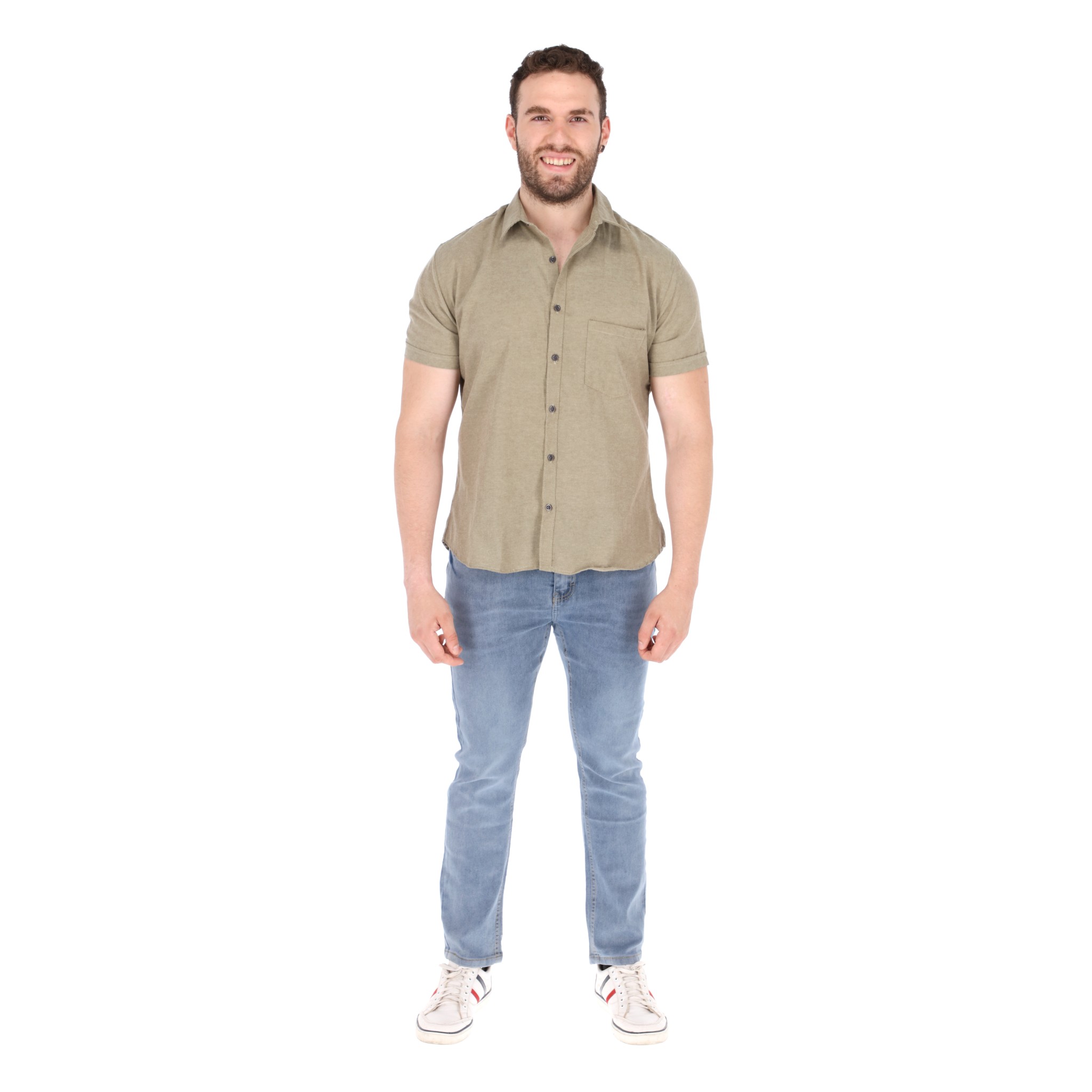 Camisa manga corta para hombre cuello americano color Beige
