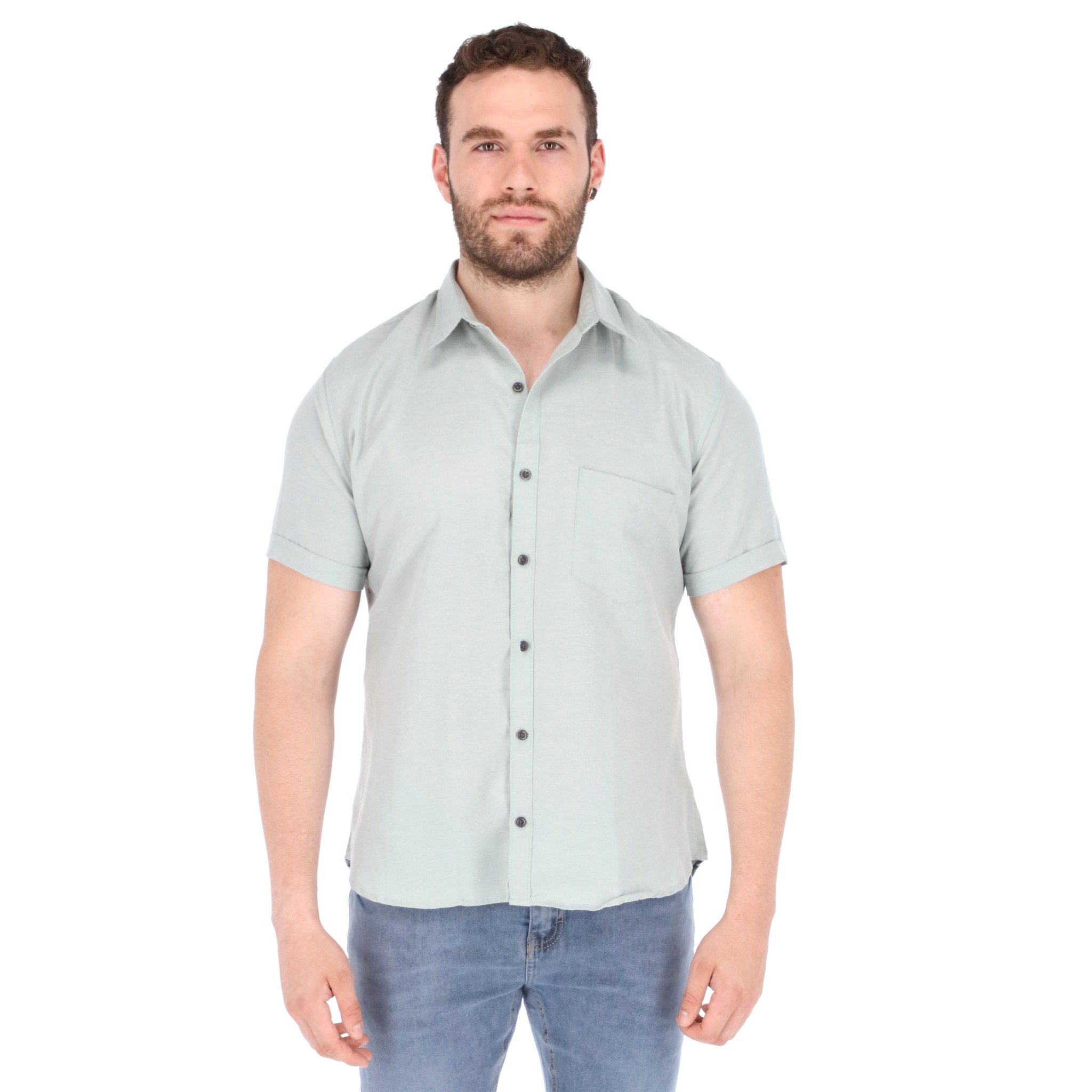 Camisa manga corta para hombre cuello americano color Gris
