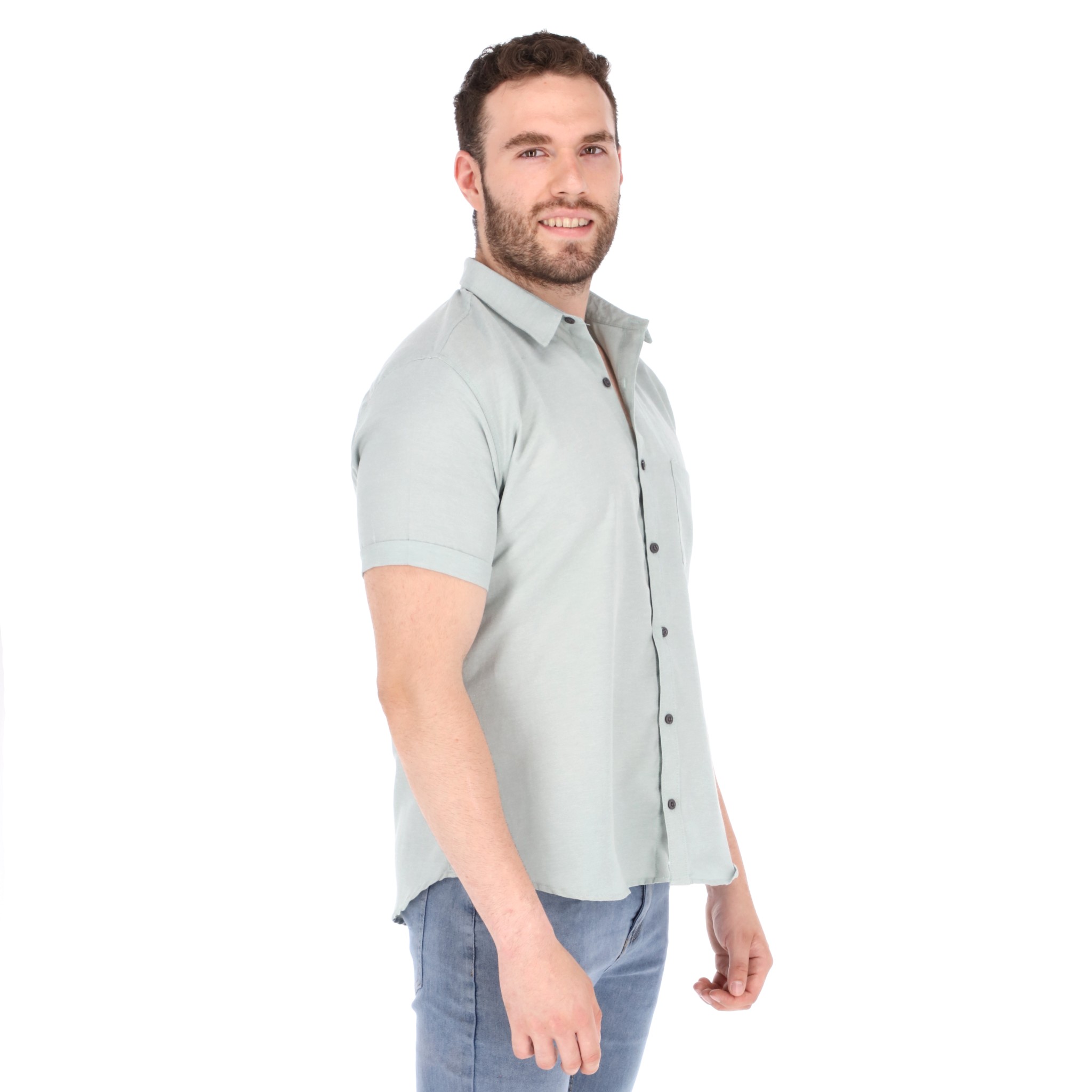 Camisa manga corta para hombre cuello americano color Gris