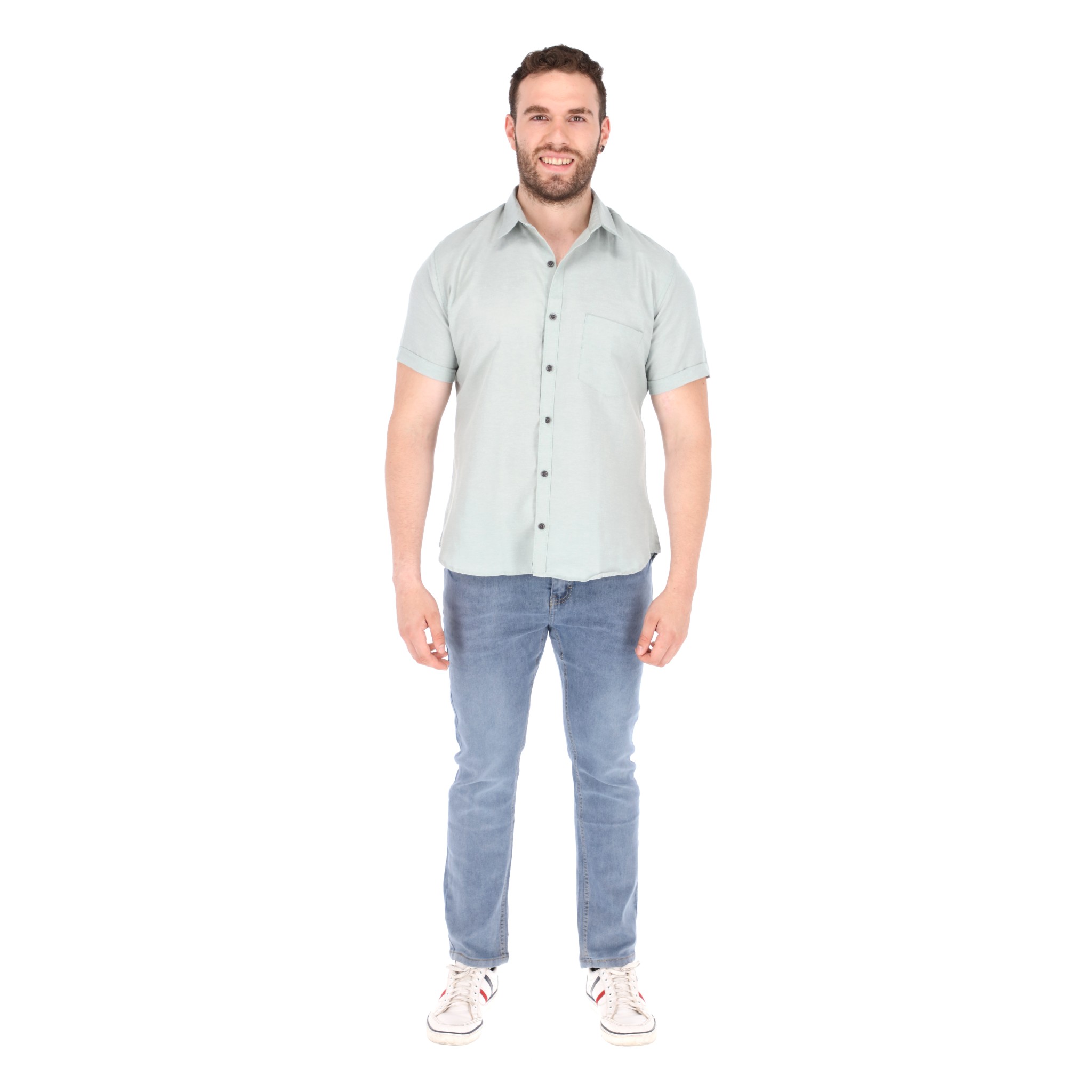 Camisa manga corta para hombre cuello americano color Gris