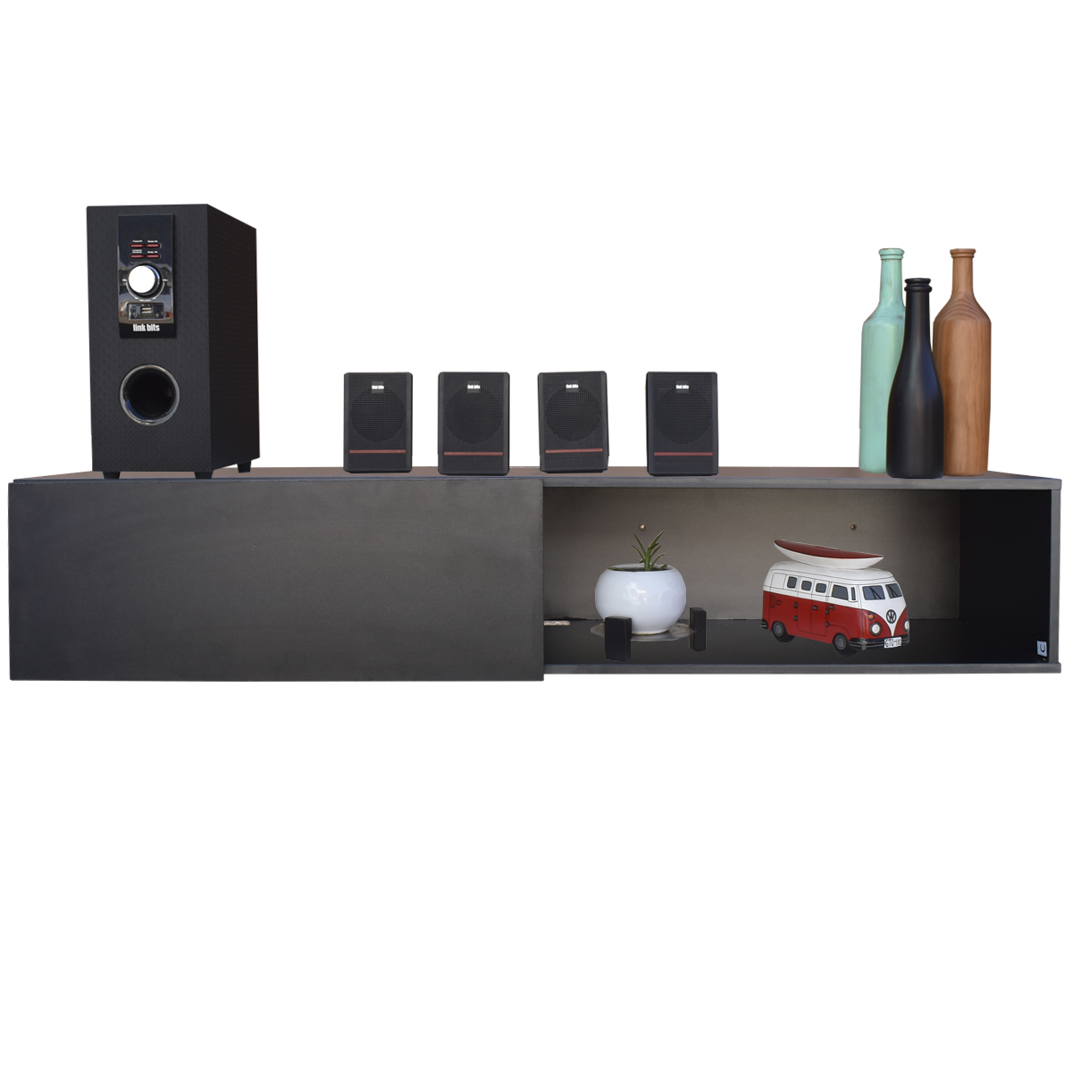 Centro De Entretenimiento para tv Flotante Hogare  color Negro