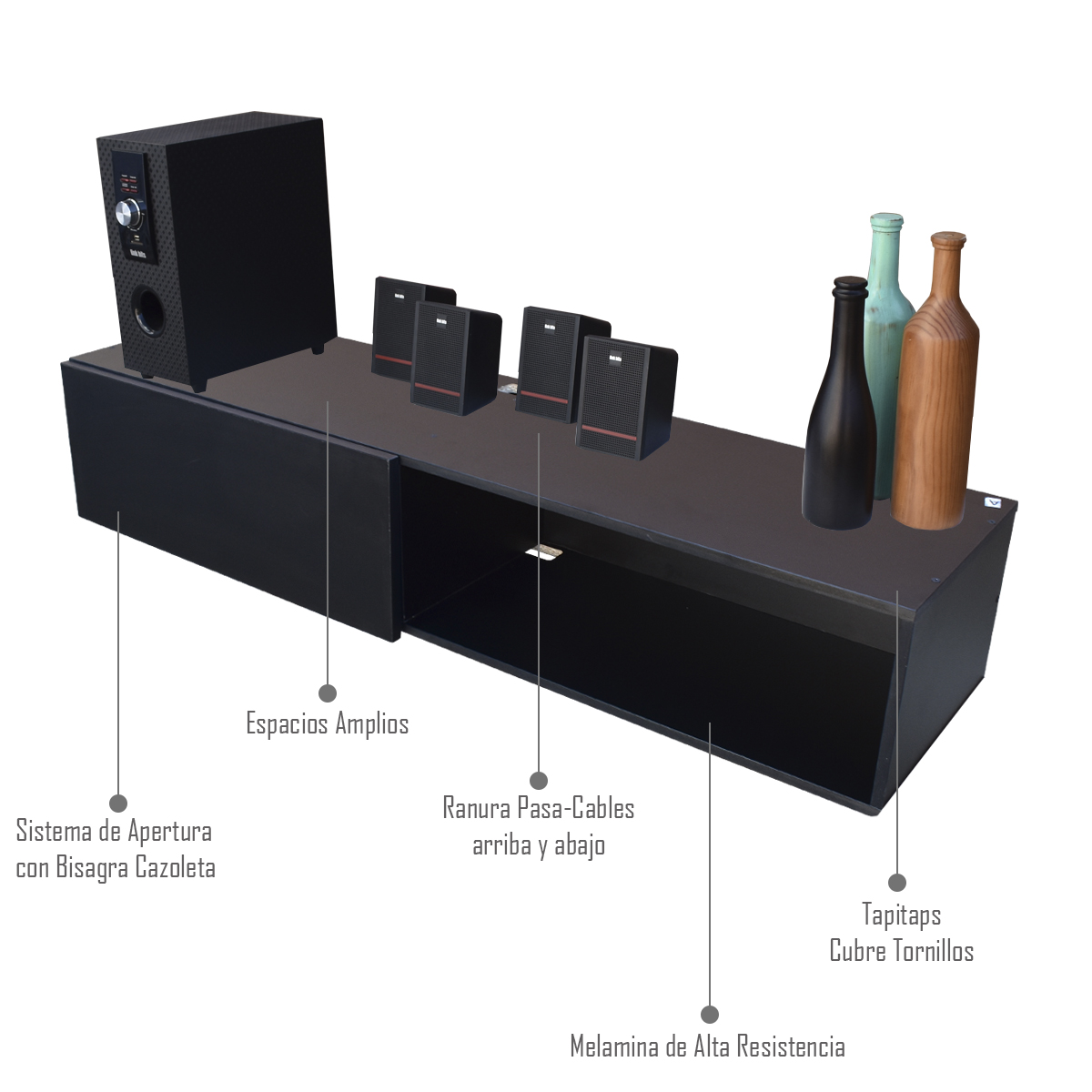 Centro De Entretenimiento para tv Flotante Hogare  color Negro