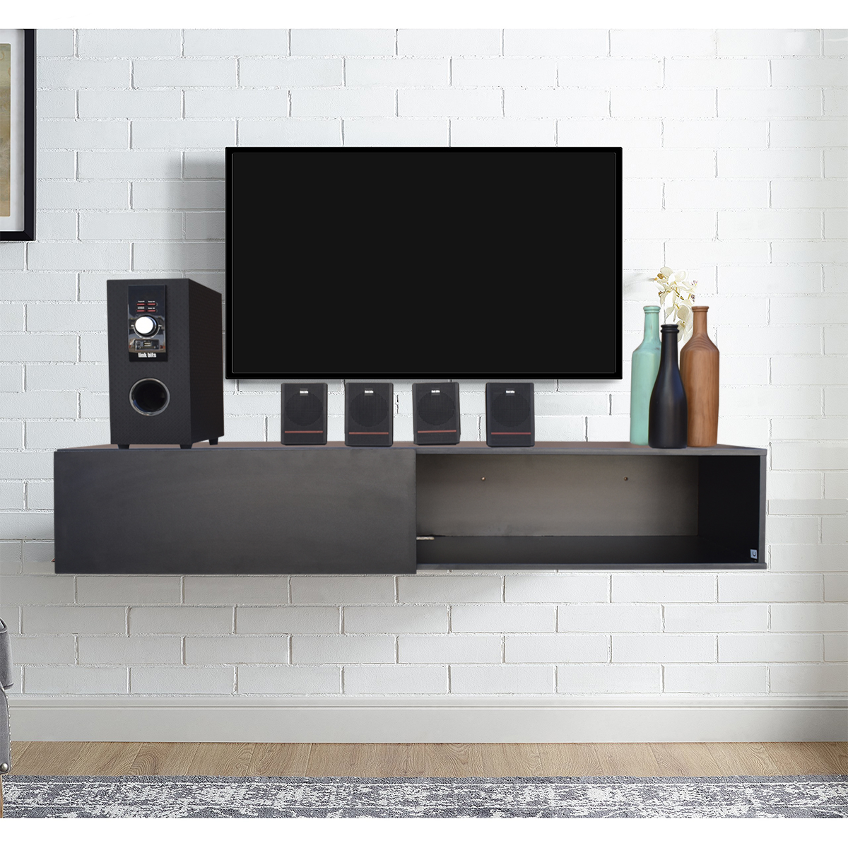 Centro De Entretenimiento para tv Flotante Hogare  color Negro