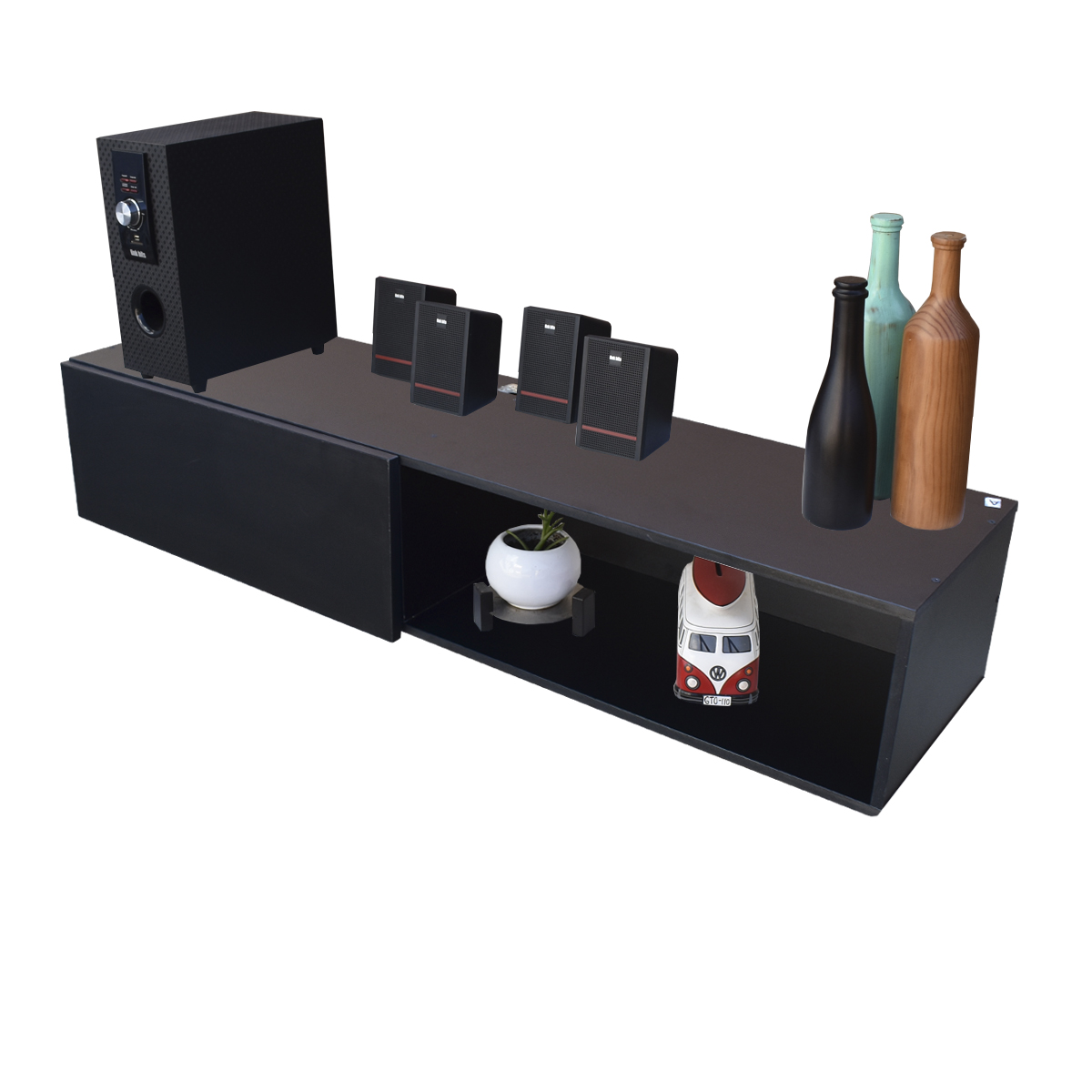 Centro De Entretenimiento para tv Flotante Hogare  color Negro