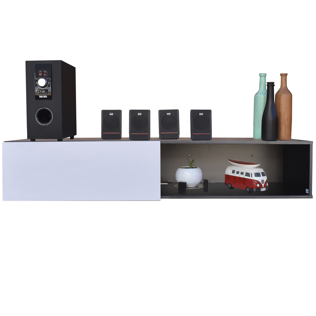 Centro De Entretenimiento para tv Flotante Hogare  color Negro Blanco