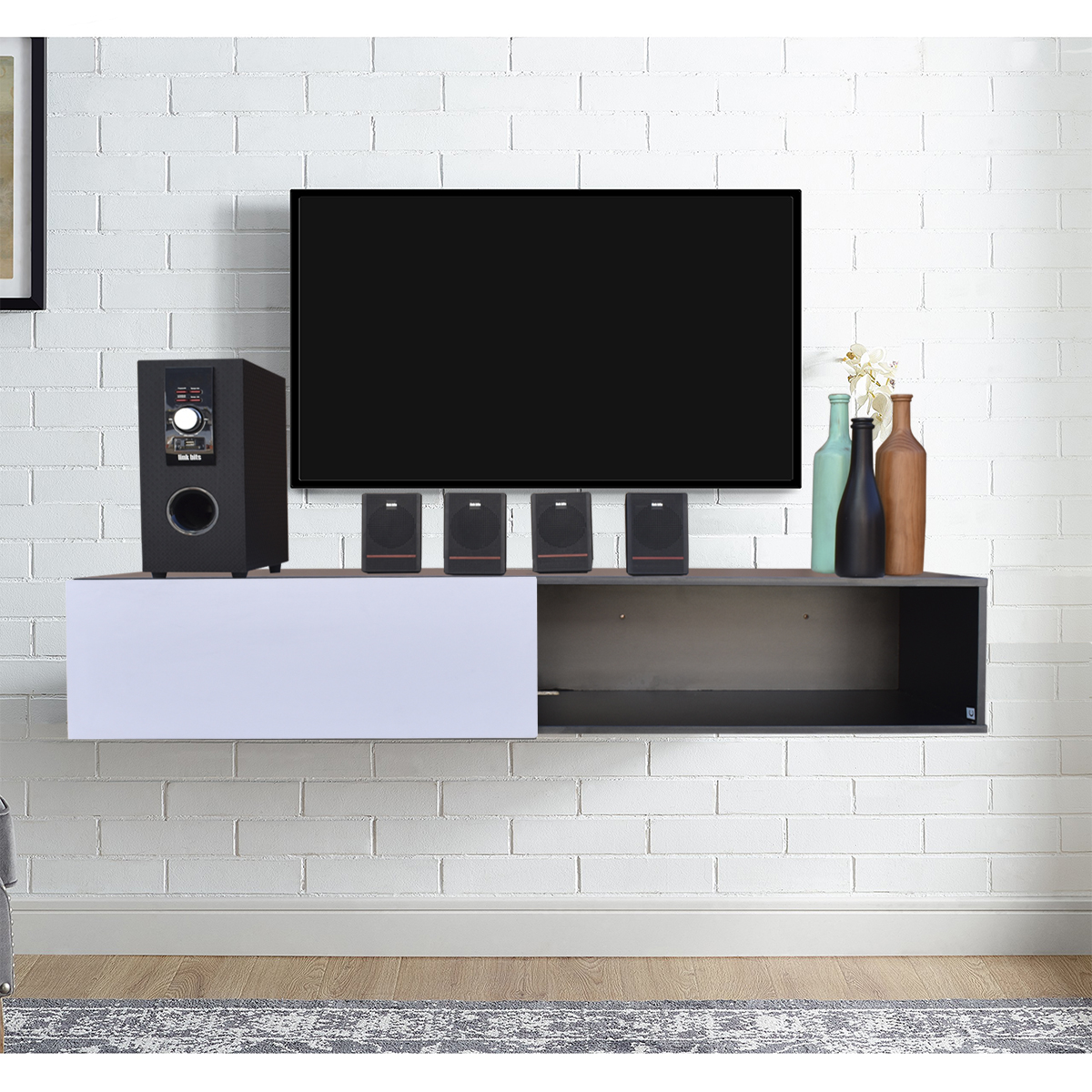 Centro De Entretenimiento para tv Flotante Hogare  color Negro Blanco