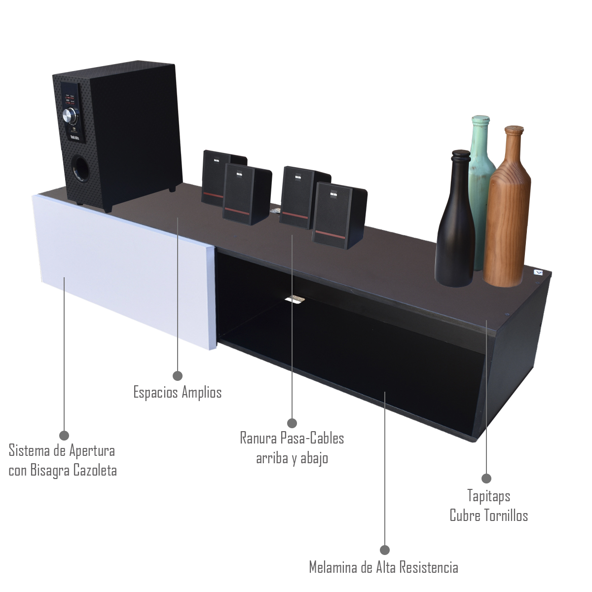 Centro De Entretenimiento para tv Flotante Hogare  color Negro Blanco