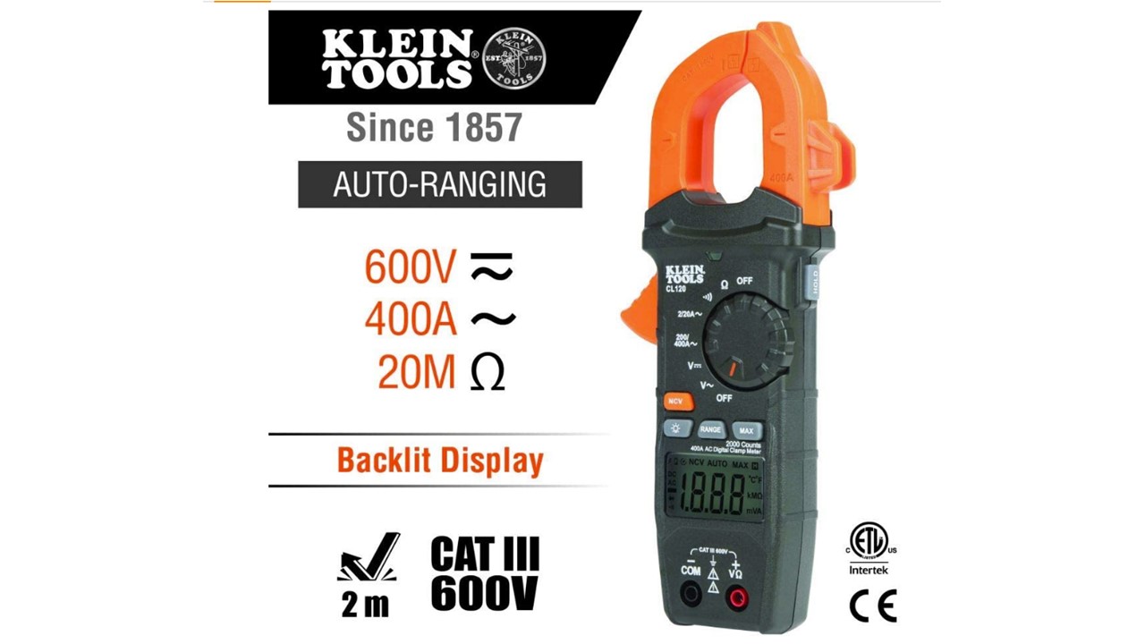 Multímetro digital de gancho de rango automático de 400 A CA.  CL120 Klein Tools