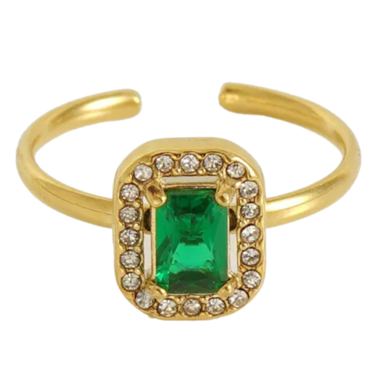 Anillo Piedra Verde Talla Ajustable Acero Inoxidable Dorado Mujer Moda