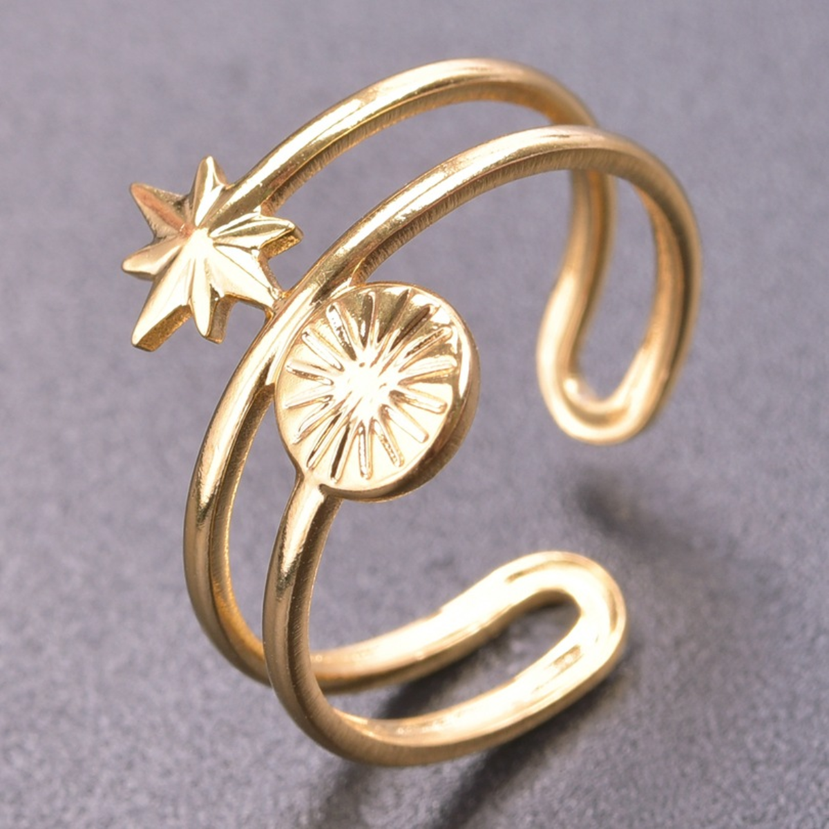 Anillo Estrella Talla Ajustable Acero Inoxidable Dorado Mujer Moda