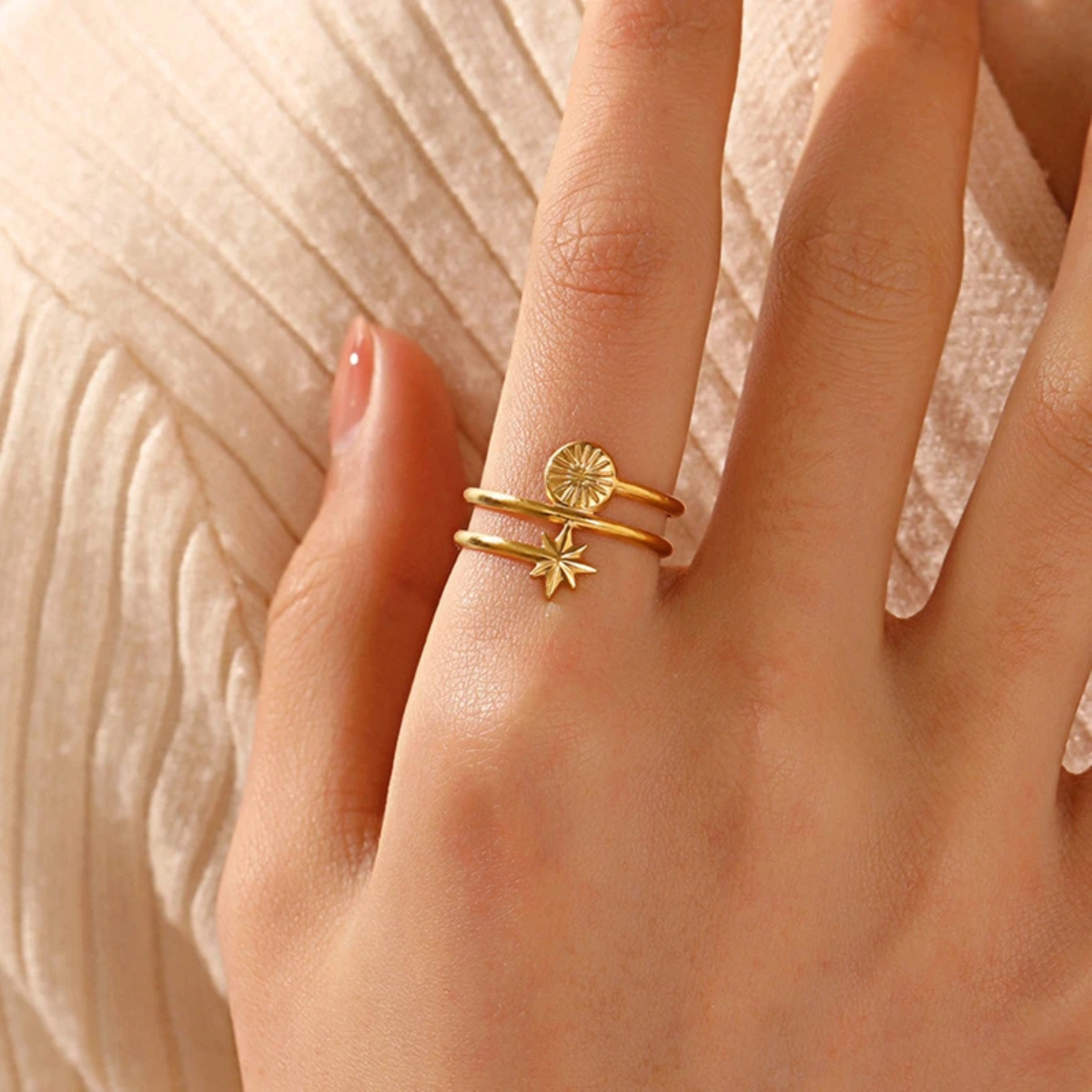 Anillo Estrella Talla Ajustable Acero Inoxidable Dorado Mujer Moda