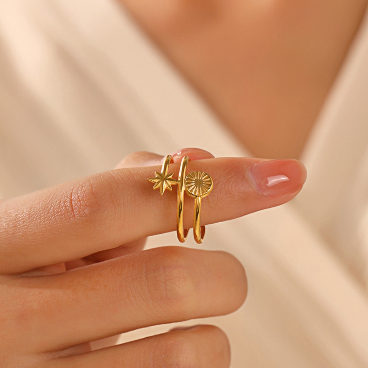 Anillo Estrella Talla Ajustable Acero Inoxidable Dorado Mujer Moda