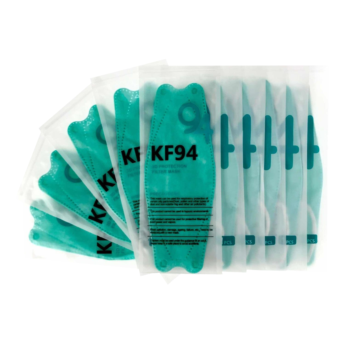 Cubrebocas Kf94 Mascarillas 3d Colores 10pzs Filtración 94% Verde.