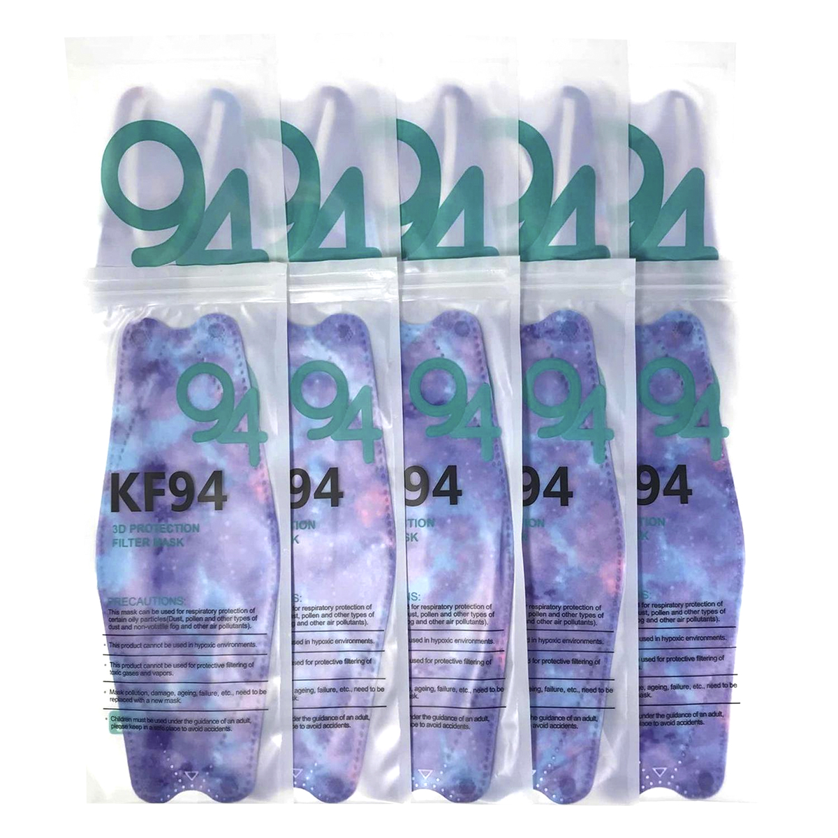 Cubrebocas Kf94 Mascarillas 3d Colores 10pzs Filtración 94% Difuminado Morado