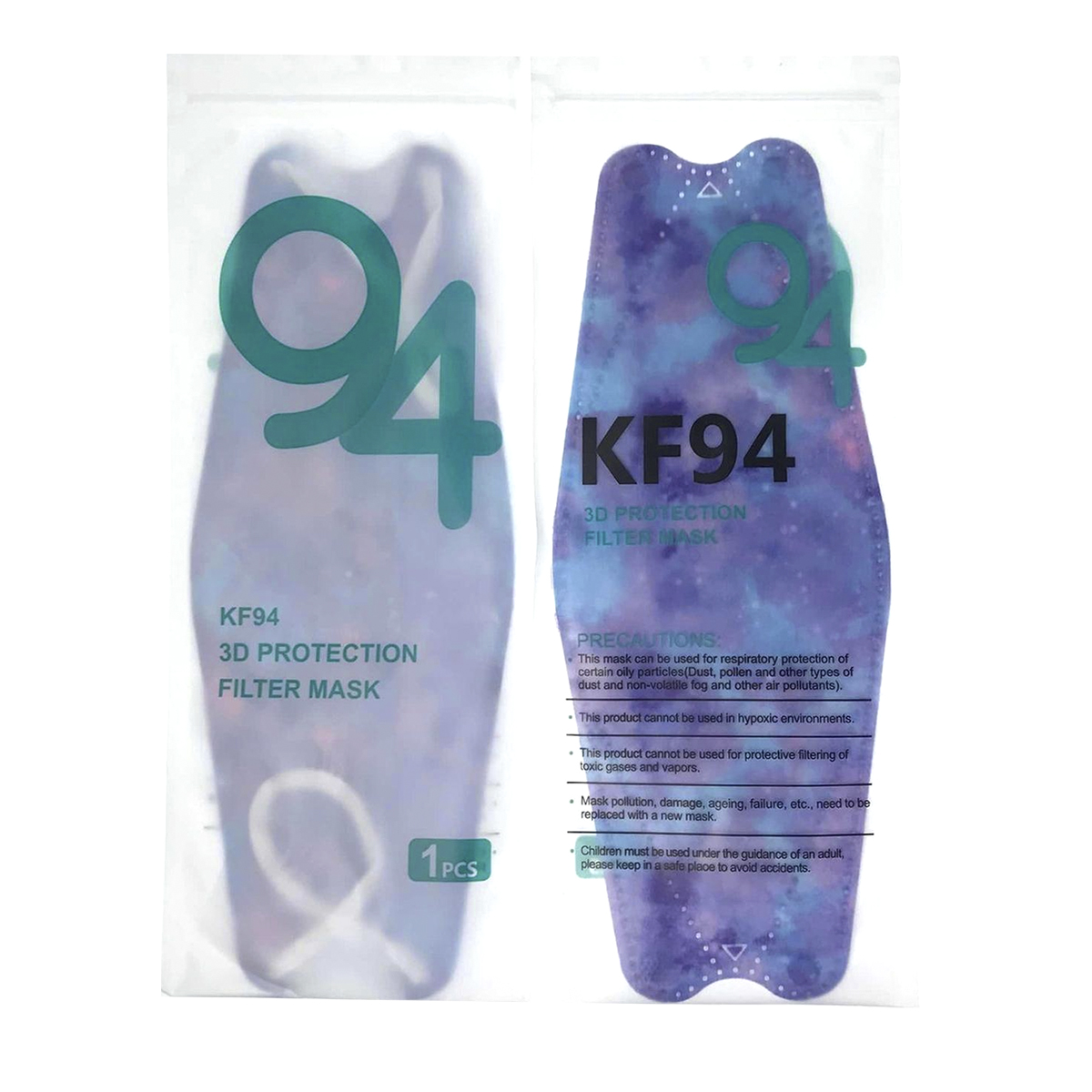 Cubrebocas Kf94 Mascarillas 3d Colores 10pzs Filtración 94% Difuminado Morado