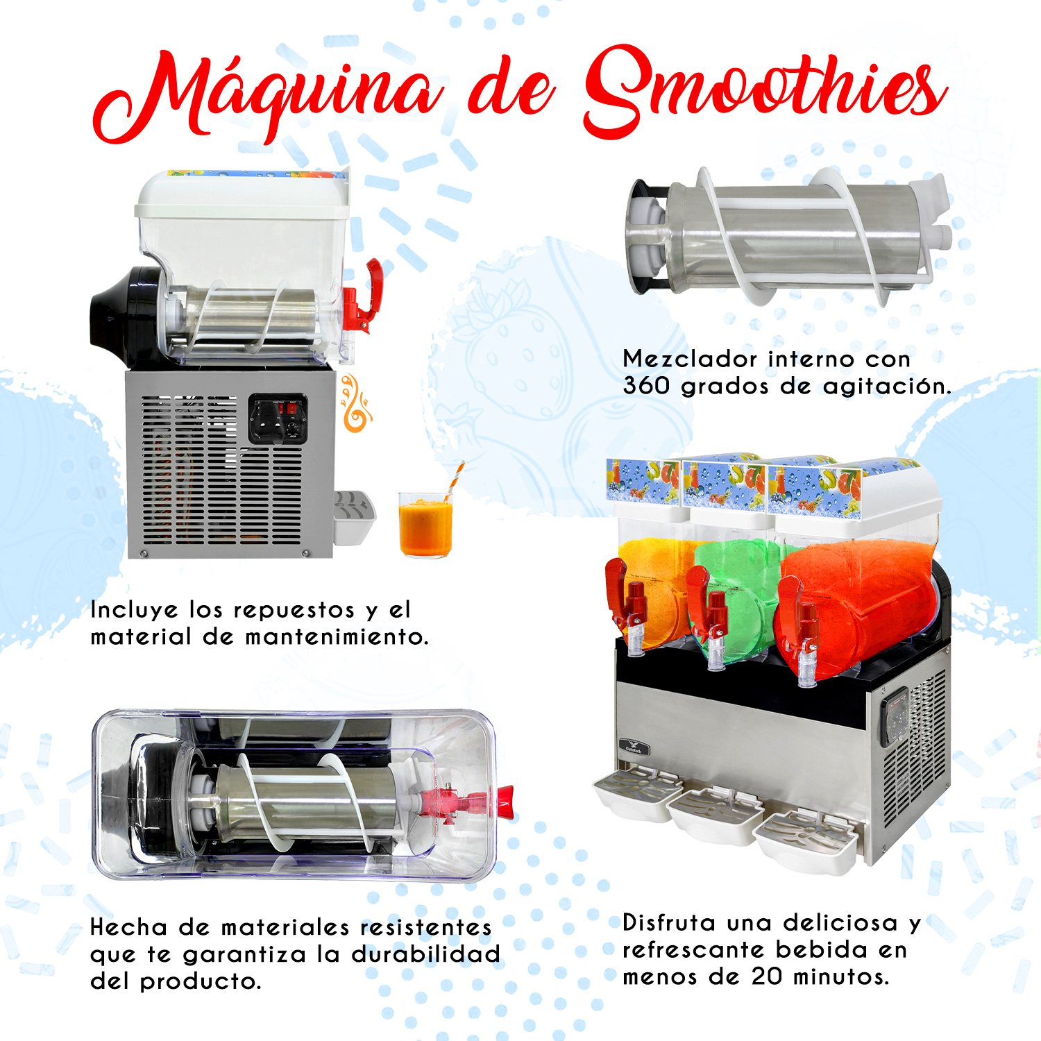 Maquina Frappe Smoothies Raspado 45 Litros Industrial 