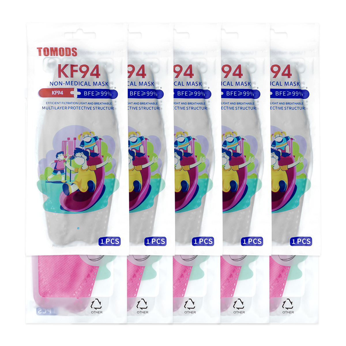 Cubrebocas Kf94 Infantil Mascarillas De Colores 15 Pzs Rosa Claro Rosa claro