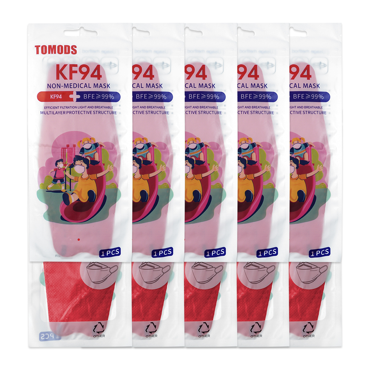 Cubrebocas Kf94 Infantil Mascarillas De Colores 15 Pzs Rojo