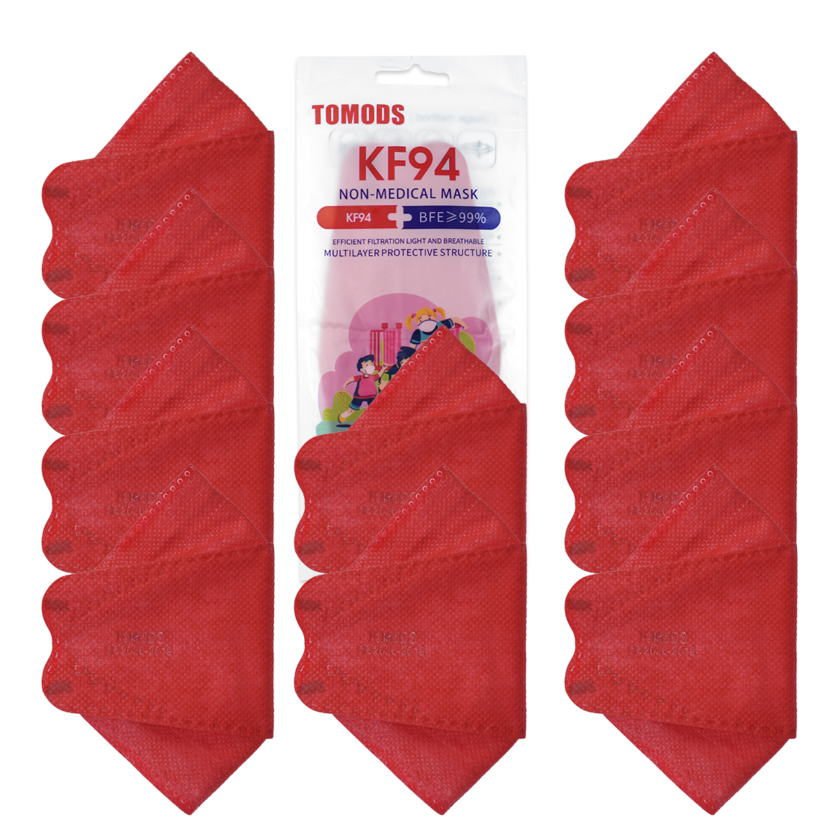 Cubrebocas Kf94 Infantil Mascarillas De Colores 15 Pzs Rojo