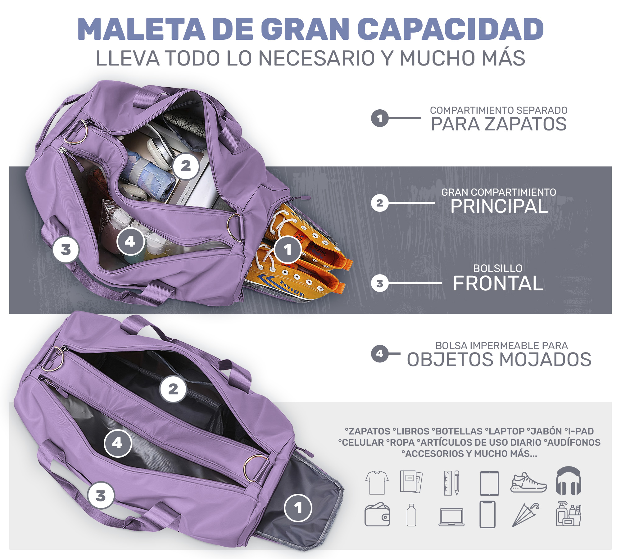 MALETA DEPORTIVA MOCHILA GYM BOLSA DE VIAJE IMPERMEABLE 