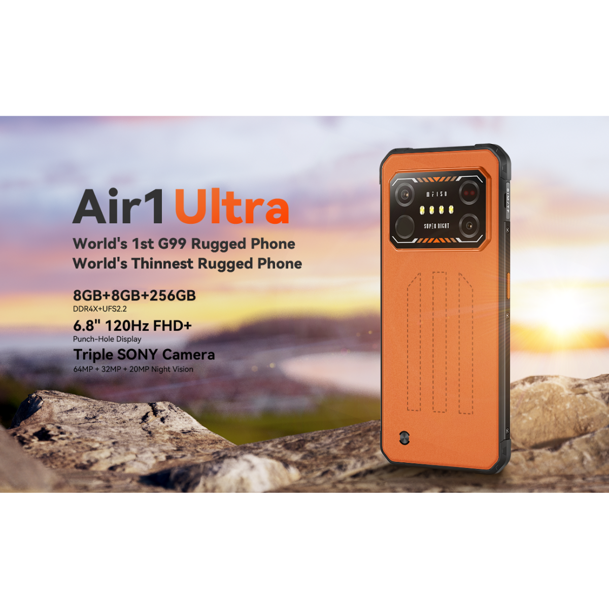 IIIF150 Air1 Ultra, 16GB, 8+8GB RAM Extendida, 256GB ROM, 120Hz, Telefono resistente, Color Naranja