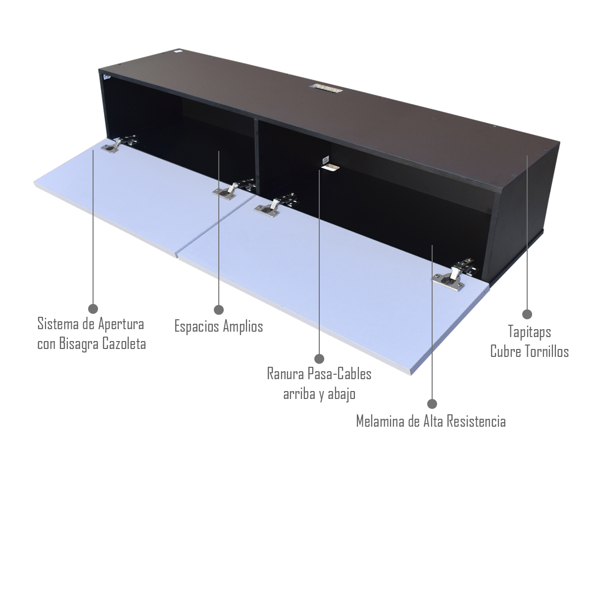 Centro De Entretenimiento para tv Flotante Hogare , 2 Puertas color Negro Blanco