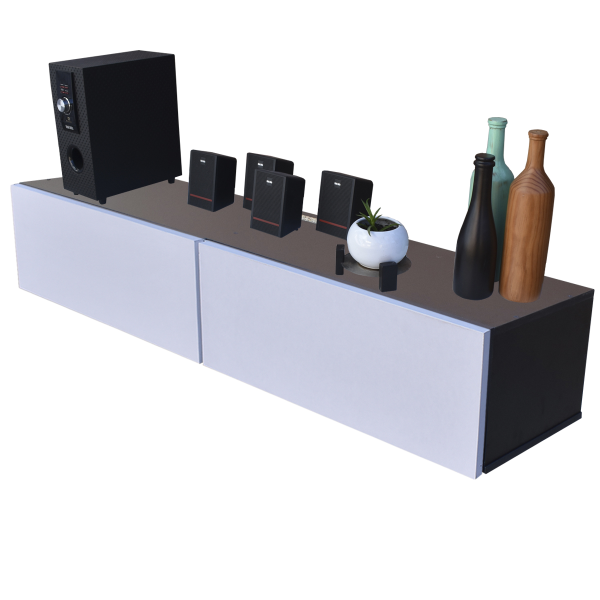 Centro De Entretenimiento para tv Flotante Hogare , 2 Puertas color Negro Blanco